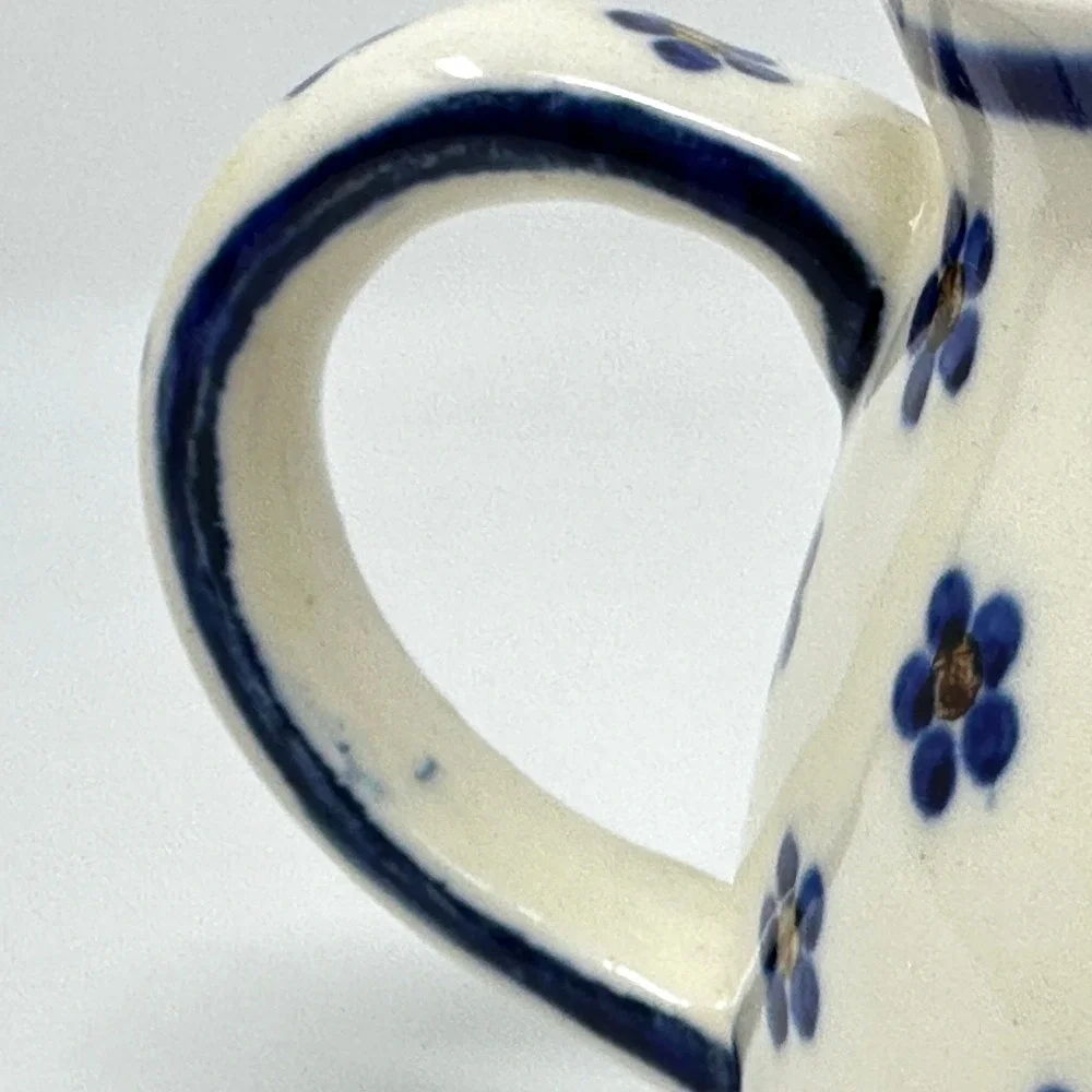 Vintage Heise Bunzlau Pitcher Squat Jug 1L/32oz Blue Daisy German Polish Pottery